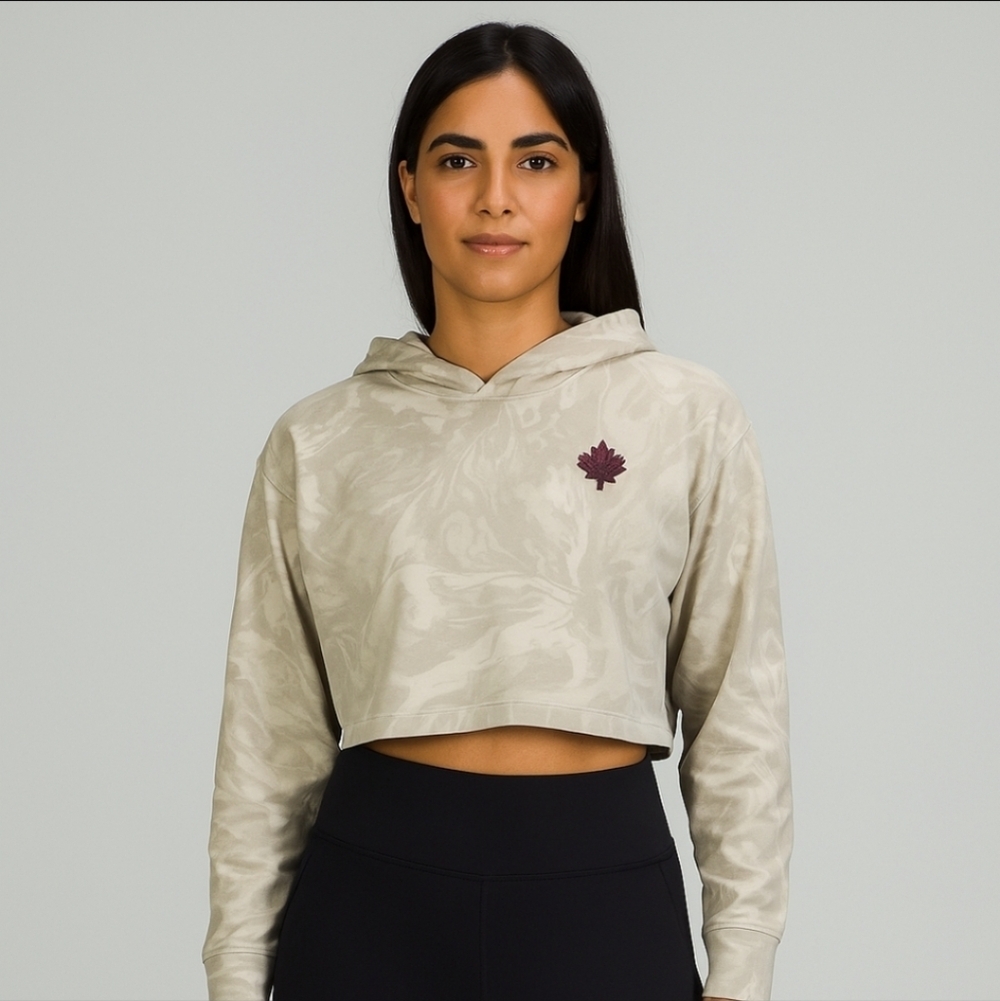 Lululemon All Yours Cropped Hoodie Sz M Team Canada COC Exclusive Beige Camo